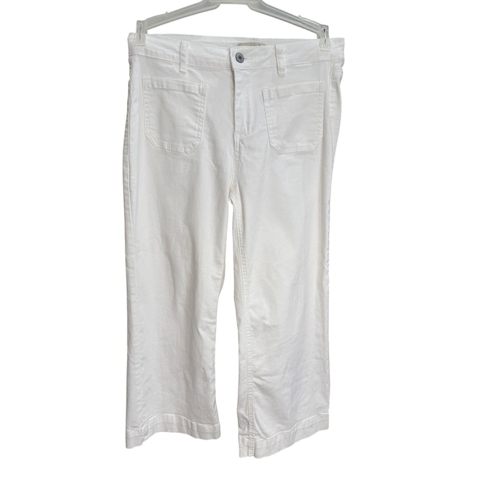 Luvamia Womens Ankle Pants Size Medium White Denim Crop Patch Pockets - Picture 2 of 9